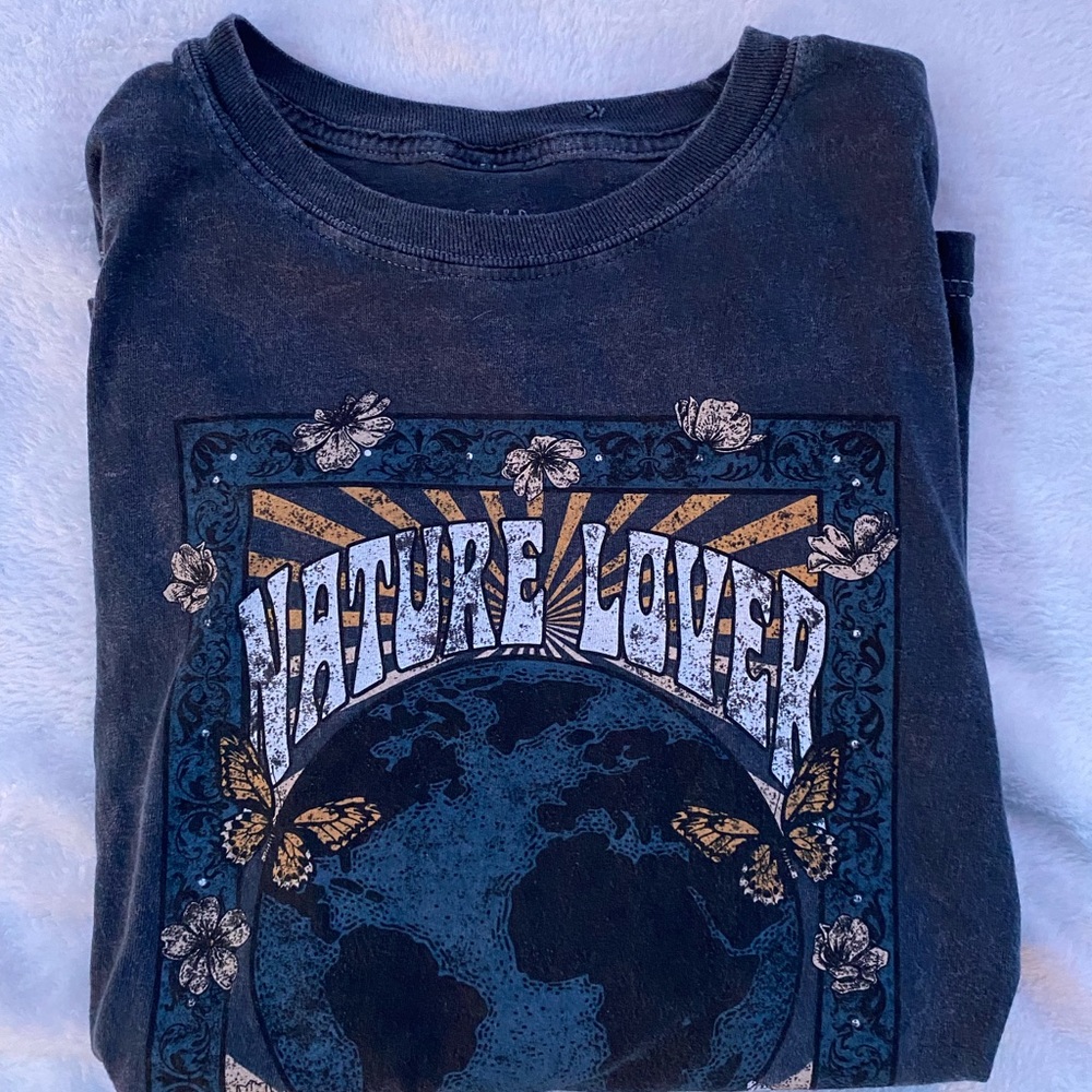 Dark grey, graphic tee, size L